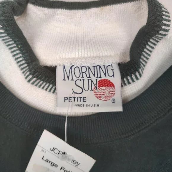 Vintage Morning Sun Grandma Sweatshirt Womens Large Petite Green Birds - Picture 4 of 9